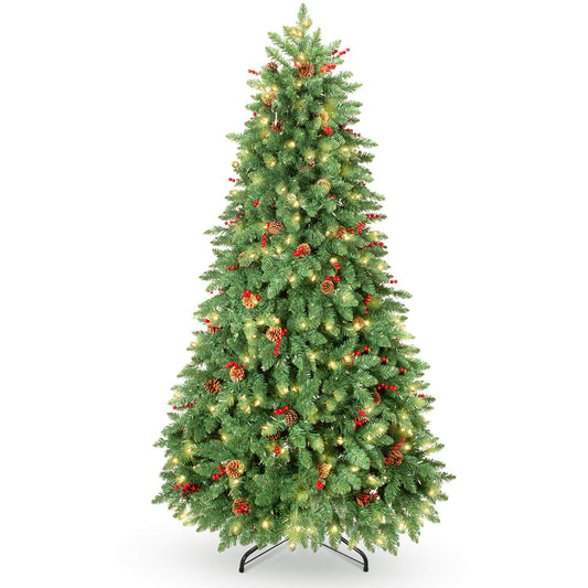 LIFEFAIR 10FT Prelit Christmas Tree Tall, Artificial Christmas Tree Pre-Decorated with Pinecones and Berries (1000 Clear Warm Lights and Realistic 3200 Thicken Tips, Sturdy Metal Base)