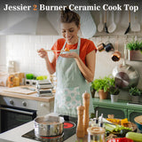 Jessier 2 Burner Electric Cooktop - 12 Inch Plug in Portable 110V Electric Cook Top, Built-in & Countertop Ceramic Stove Top with Knob Control, 9 Power Levels and Overheat Protection Jessier