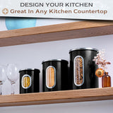 Moss & Stone 3 Piece Black Canisters Sets For The Kitchen, Airtight Canister Set With See Through Window, Airtight Coffee Container, Tea Organizer & Sugar Canisters, Black Kitchen Canisters Set of 3 Moss & Stone
