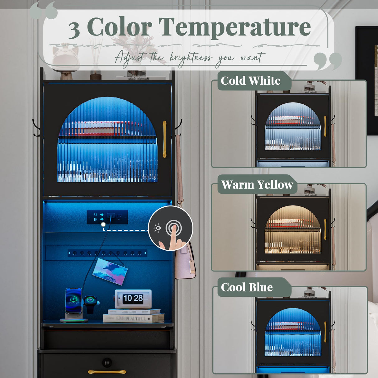 NUNU LAB Small Vanity Desk with Mirror and Lights, 3 in 1 Tall Makeup Vanity Set with Charging Station, Compact Mini Corner Vanity Set Dressing Table for Bedroom Checkroom NUNU LAB