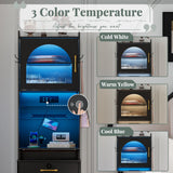 NUNU LAB Small Vanity Desk with Mirror and Lights, 3 in 1 Tall Makeup Vanity Set with Charging Station, Compact Mini Corner Vanity Set Dressing Table for Bedroom Checkroom NUNU LAB