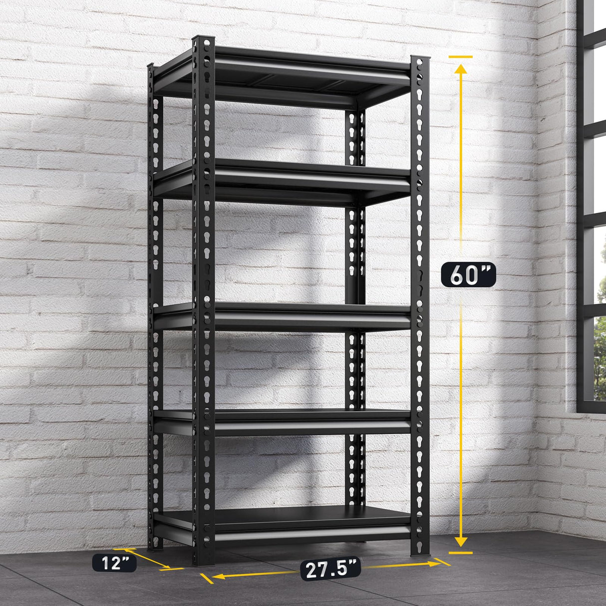 REIBII Storage Shelves 5-Tier Adjustable Garage Storage Shelving Heavy Duty Metal Shelving Utility Rack Shelf Unit for Warehouse Pantry Closet Kitchen,12" D x 27.5" W x 60" H REIBII