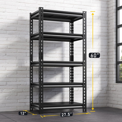 REIBII Storage Shelves 5-Tier Adjustable Garage Storage Shelving Heavy Duty Metal Shelving Utility Rack Shelf Unit for Warehouse Pantry Closet Kitchen,12" D x 27.5" W x 60" H