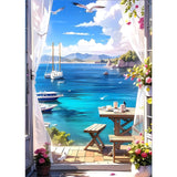 GDYEEH DIY 5D Sea View Room Diamond Art Painting Kits, Flowers Full Round Drill Sparkling Diamond Painting Picture, Boat Diamond Painting Art Craft Kits for Adults Beginners, Home Wall Decor 12x16inch GDYEEH