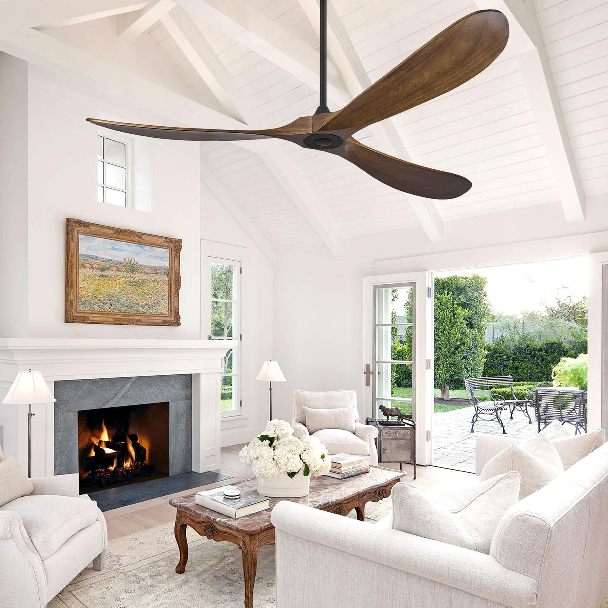 72 Inch Ceiling Fans without Lights, Wood Large Ceiling Fan no Light and Remote Control, Modern Indoor Outdoor Ceiling Fan no Light 3 Blade Propeller for Patios Farmhouse Garage High cfm, Dark Walnut Haipeel
