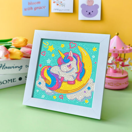 SuanFA Diamond Art Kits for Adults Kids with Frame,Unicorn Diamond Painting Kits for Kids Ages 4-8-12,5D Cartoon Gem Painting with Colorful Box for Gift and Home Decor(6x6 inch) SuanFA