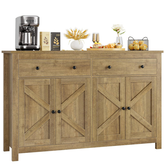 FOTOSOK Sideboard Buffet Cabinet with Storage, 55.1" Large Buffet Cabinet Kitchen Cabinet with Shelves and Doors, Farmhouse Coffee Bar Cabinet Wood Buffet Table Sideboard for Kitchen, Rustic  - WoodArtSupply