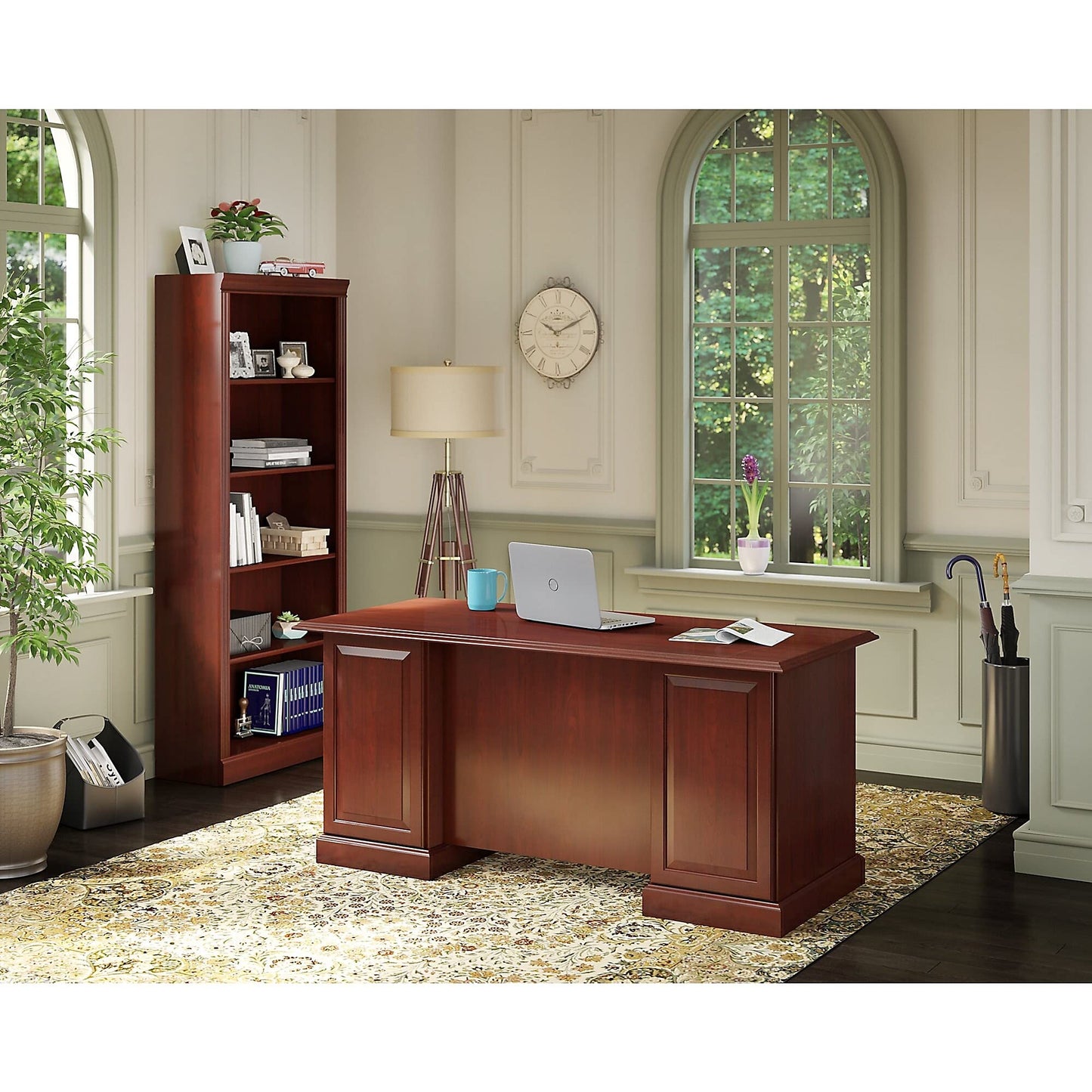 Timeless Arlington Tall 5 Shelf Bookcase in Harvest Cherry by Kathy Ireland Home - WoodArtSupply