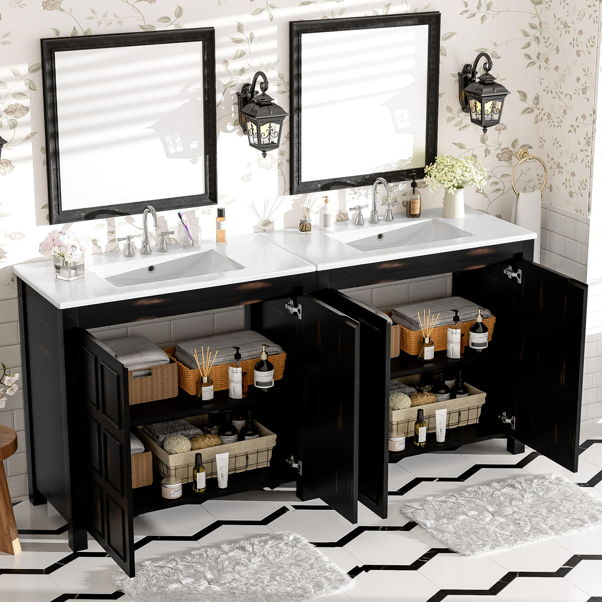 72" Double Sink Bathroom Vanity with Double Sink Set, Wood Modern Bathroom Vanity with Double Sink and Doors,(Mirror not Included) Virubi