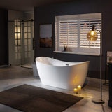 WOODBRIDGE 67" Acrylic Freestanding Bathtub Contemporary Soaking White Tub with Matte Black Overflow and Drain,B0010-MB WOODBRIDGE