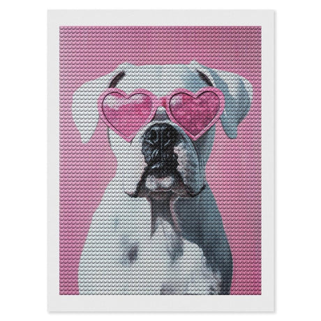 DuduYH White Boxer Dog Wearing Sunglasses Diamond Drawing Art Kit for Adults DIY Diamond Art Painting Full Drill Round Gem Art for Crafts Wall Decor 12"x16" DuduYH