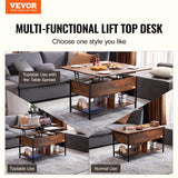 VEVOR 4-in-1 Lift Top Coffee Table with USB/Power Outlet/LED Light, Multi-Function Convertible Coffee Table with Storage and Hidden Compartment, Converts to Dining Table for Living Room, Home Office VEVOR