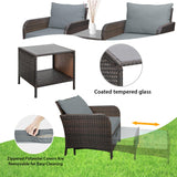 LEVELEVE Balcony Furniture 5 Piece Patio Conversation Set, PE Wicker Rattan Outdoor Lounge Chairs with Soft Cushions 2 Ottoman&Glass Table for Porch, Lawn-Brown Wicker LEVELEVE