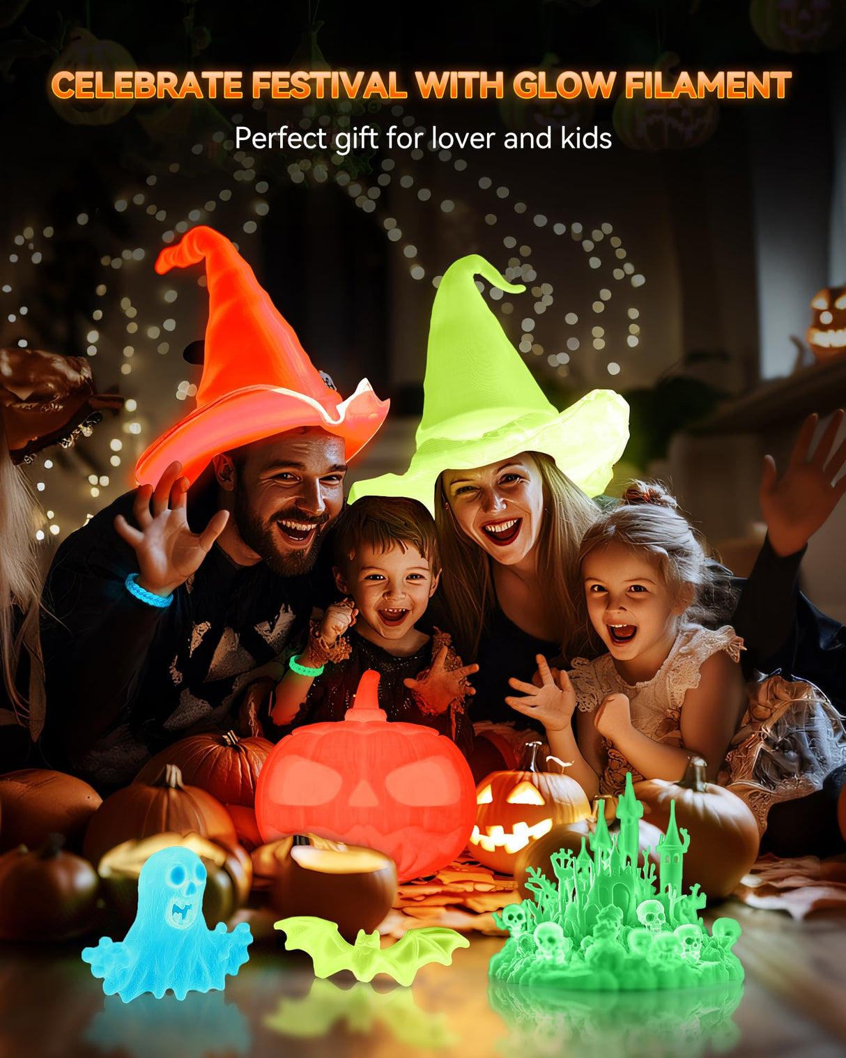 TECBEARS Glow in The Dark Petg Filament，Neatly Wound 3D Printer Filament Bundle，250g/Spool, 8 Packs (2 Spool of Black Petg and 6 Spool of Glowing Blue/Green/Red/Yellow) TECBEARS