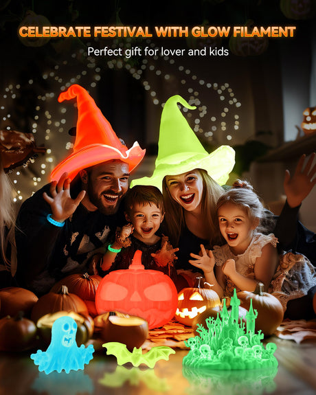 TECBEARS Glow in The Dark Petg Filament，Neatly Wound 3D Printer Filament Bundle，250g/Spool, 8 Packs (2 Spool of Black Petg and 6 Spool of Glowing Blue/Green/Red/Yellow) TECBEARS