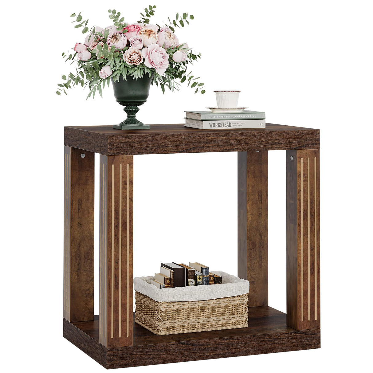 Tribesigns End Table for Living Room, 2-Tier Rectangle Side Table with Storage Shelf, All-Wood Sofa Side Table, Farmhouse Bedside Table for Bedroom, Rustic Brown Tribesigns