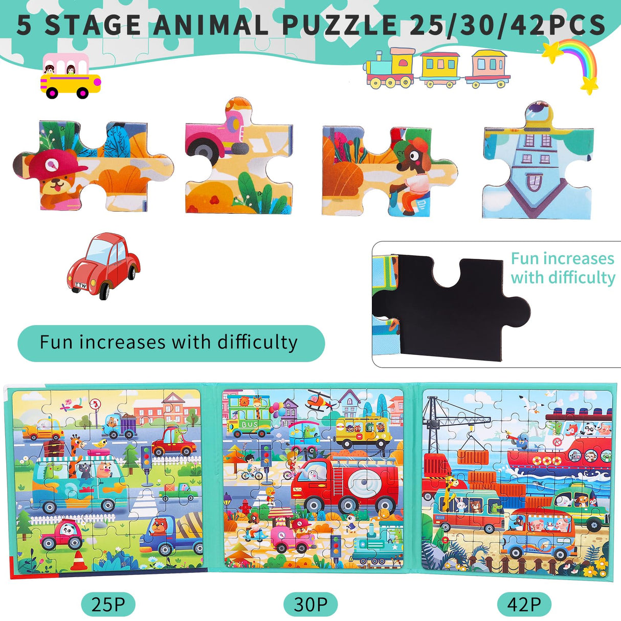 Magnetic Puzzles for Toddlers 3-5 - 3 in 1-97 Pieces Magnet Puzzle Book for Kids Ages 4-8 Travel Puzzles Game Magnetic Jigsaw Puzzle Car Traffic Activities Toy for Boys and Girls CCBLZLL