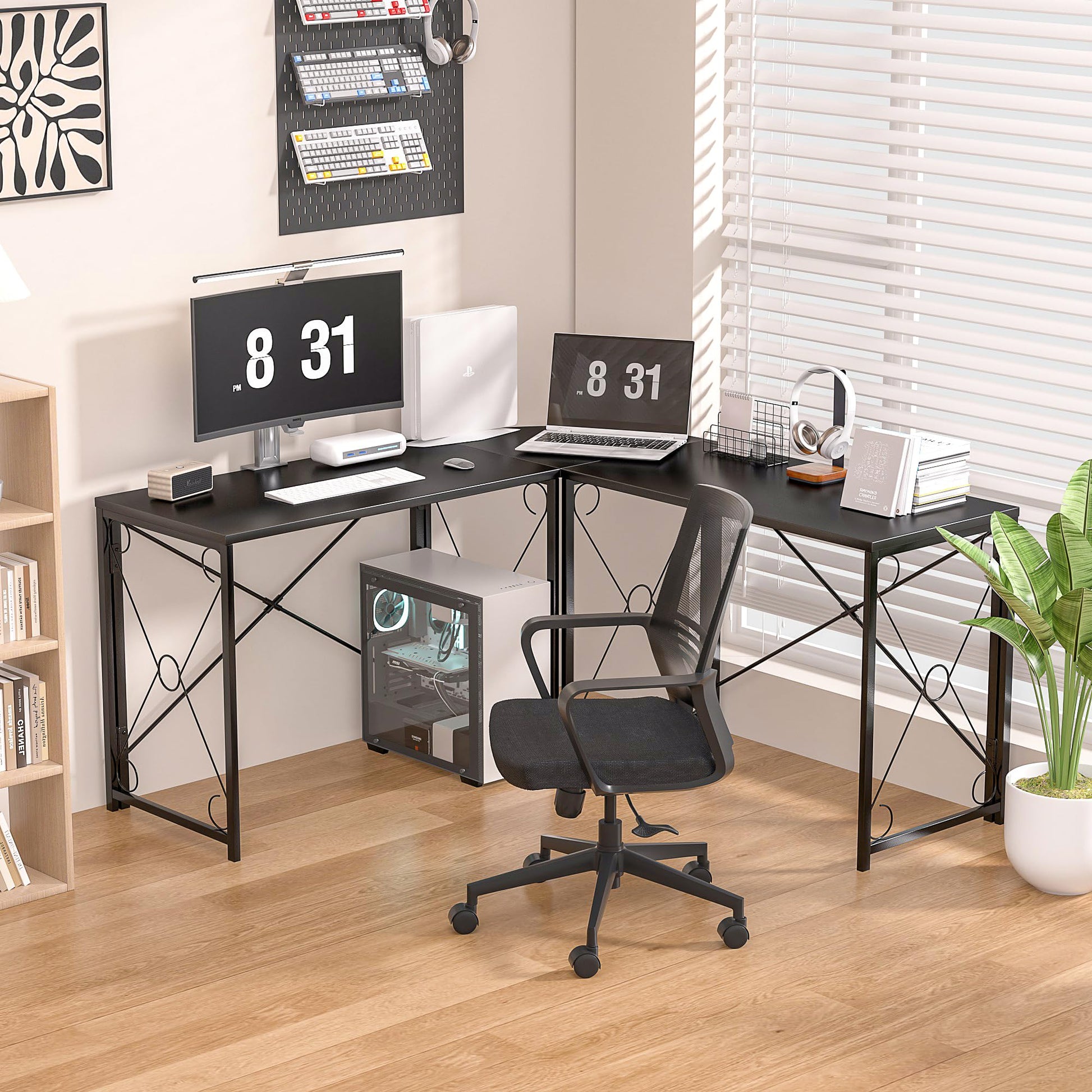 VECELO 59"x59" L Shaped Desk for Computer Gaming Multi-Usage Long 2 Person Table for Home Office Sturdy Writing Workstation, Easy Assembly/Saving Space, Black - WoodArtSupply