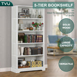 Antique White 5-Shelf Wood Bookcase - Elegant Floor Standing Storage Solution TVU