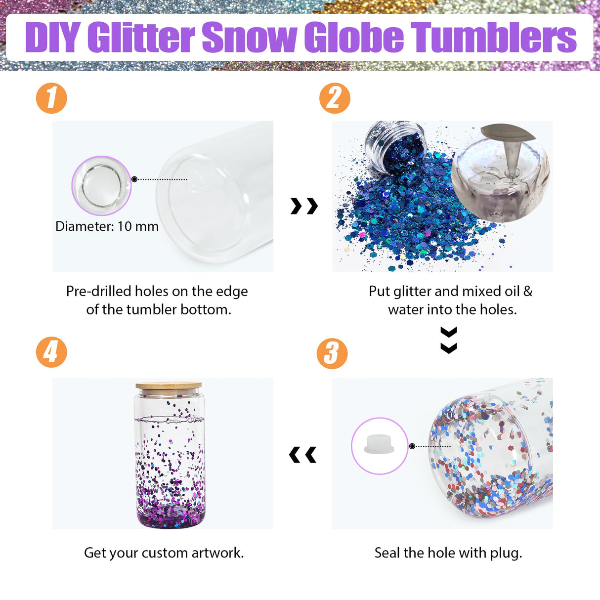 AGH 4 Pack Snow Globe Tumbler 16 oz Sublimation Snow Globe Glass Tumbler with Pre Drilled Hole Double Wall Snowglobe Glass Cups for Snow Globe Glitter DIY AGH