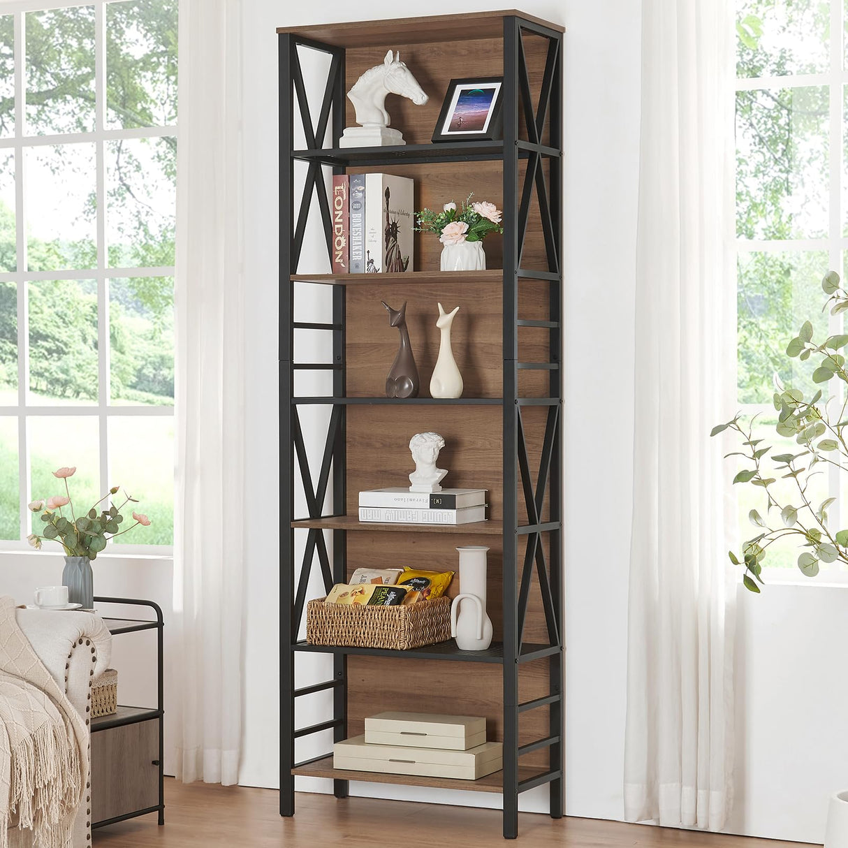 HOMISSUE 7-Tier Vintage Brown Industrial Bookshelf with Cabinet Design HOMISSUE