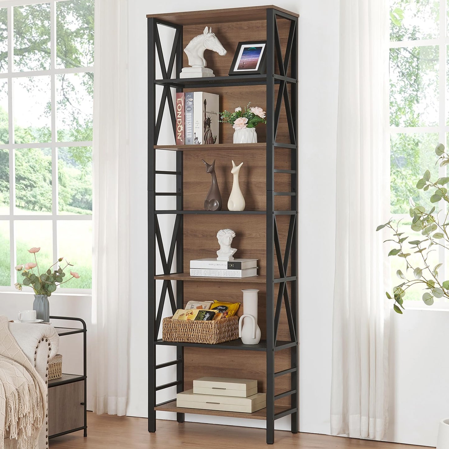 HOMISSUE 7-Tier Vintage Brown Industrial Bookshelf with Cabinet Design - WoodArtSupply