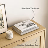 EYYTHUNG Rattan Shoe Cabinet Narrow Shoe Storage Cabinet with 3 Flip Drawers Hidden Freestanding Shoe Rack Organizer with Wood Legs for Entryway Slim, Hallway, Natural Oak EYYTHUNG