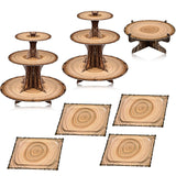 7 Pieces Woodland Cupcake Stand Set Includes 2 Wooden Cupcake Stand 1 Rustic Cake 4 Rectangle Serving Tray for Woodland Western Forest Camping Hunting Baby Shower Birthday Decorations(Woodland) Sawysine