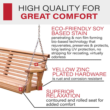 Amish Casual Heavy Duty 800 Lb Roll Back Treated Porch Swing with Hanging Chains (5 Foot, Cedar Stain) Amish Casual