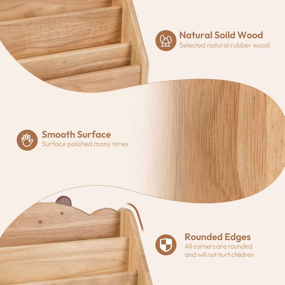 Woodtoe Kids Montessori Bookshelf with Chalkboard & Storage - Natural Wood Bookcase for Early Reading Woodtoe