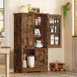 usikey Storage Cabinet with 4 Doors, 43.3" H Farmhouse Kitchen Cabinet with 6 Door Shelves, Kitchen Pantry with 3 Adjustable Shelves, for Living Room, Rustic Brown usikey