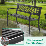 Dkeli Patio Outdoor Bench Park Metal Sturdy Cast Iron Garden Benches Porch Chair Seat Furniture with Armrests 480BLS Bearing Capacity for Park Yard Deck Entryway, Black Dkeli