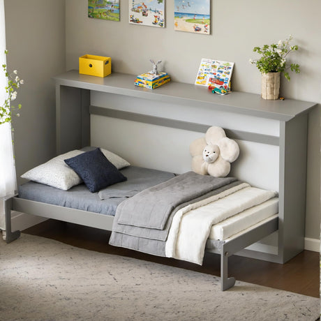 PVWIIK Twin Size Murphy Bed with Wood Support Plate for Adult,Girls,Boys,Solid Wood Cabinet Bed Frame/Hidden Wall Bed Cabinet,Space-Saving,No Box Spring Needed,Gray PVWIIK