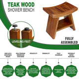 TeakCraft Teak Shower Stool with Shelf – Water Resistant, Non-Slip Premium Indonesian Teak Wood Bath Seat Bench for Shower – Fully Assembled Wood Spa Bath Organizer Seat with Leveling Feet, The Randi TeakCraft