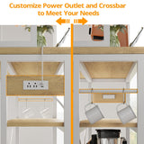 IRONCK Kitchen Island with Stools, Dining Table Set with Storage and Power Outlet, Industrial Coffee Bar Table for Kitchen Dining Living Room, 10 Hooks (Natural Wood) IRONCK