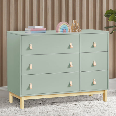 babyGap Legacy 6 Drawer Dresser with Leather Pulls and Interlocking Drawers by Delta Children - Greenguard Gold Certified, Sage Green w/Natural Delta Children