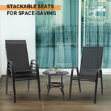 VINGLI Patio Chairs Set of 4 – Stackable Outdoor Dining Chairs with Comfortable Sling High Back Chairs and Armrests for Lawn, Poolside, Courtyard, Balcony, Garden, Black VINGLI