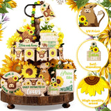 GlikCeil 20 Pcs Highland Cow Tiered Tray Decor Farmhouse Sunflower Decor Farmhouse Cow Tiered Tray Decoration Set Sunflower Wooden Sign Table Centerpiece for Summer Home Kitchen Shelf Party Decoration GlikCeil