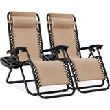 Best Choice Products Set of 2 Adjustable Steel Mesh Zero Gravity Lounge Chair Recliners w/Pillows and Cup Holder Trays - Sand Best Choice Products
