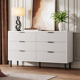 GarveeHome White Fluted 6 Drawer Dresser, Wide Wood Double Dresser with Metal Legs and Handles, Modern Chest of Drawers with Anti-Tipping Design for Bedroom Living Room Hallway GarveeHome
