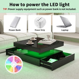 Black Coffee Table Square with LED Lights, High Glossy Center Table with Storage, Lighted Cocktail Table with Sliding Drawers, Modern Mid Century Table for Living Room, Home and Office Generic