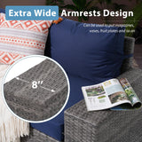 JOIVI 7 Pieces Outdoor Patio Furniture Set with 45” 50000BTU Fire Pit Table, Rattan Patio Conversation Set with Coffee Table, L-Shaped Sectional Sofa and Propane Fire Pit Set, Navy Blue JOIVI