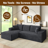 RRESTA 97" Cloud Modular Sectional Sofa, L-Shaped Couch with Left-Facing Chaise, Extra Deep-Seat Plush Corduroy, Comfy Fluffy Cushions, Side Pockets, Black, No Assembly Required, for Living Room RRESTA