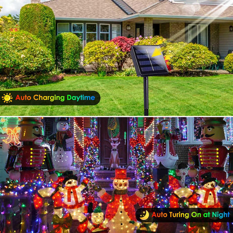 4pk Multi-Colored Solar Christmas Lights Outdoor Waterproof, 400 LED 132 FT Solar Powered LED String Lights Green Wire with 8 Modes, Solar Fairy Lights for Xmas Tree Party Wedding Garden Decorations EXF