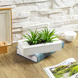 MyGift 10 Inch Artificial Grass Fake Plants in White Rectangular Wood Planter - Faux Plants Indoor for Tabletop Centerpiece Décor MyGift