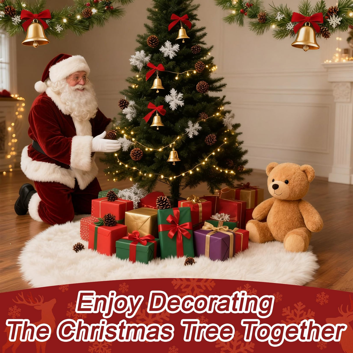 RAINFLOW 36" Christmas Tree Skirt - Faux Fur White Christmas Tree Skirts, Plush Velvet Xmas Decoration Indoor for Home Farmhouse Shop Restaurant School Holiday Party RAINFLOW