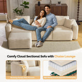 VINGLI 112.2“ Convertible Corduroy Cloud Sectional Couches with Movable Ottoman, L-Shaped Boneless Couches for Living Room with Deep Seat, 3 Seater Modular Spineless Sofa, No Assembly Required, Cream VINGLI