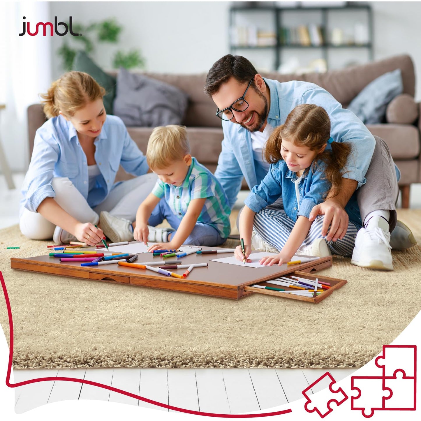 Jumbl 1500-Piece Puzzle Board | 27” x 35” Jigsaw Puzzle Table | 6 Removable Magnetic Sorting Drawers | Smooth Plateau Fiberboard Work Surface & Hardwood Construction | for Games & Puzzles - WoodArtSupply