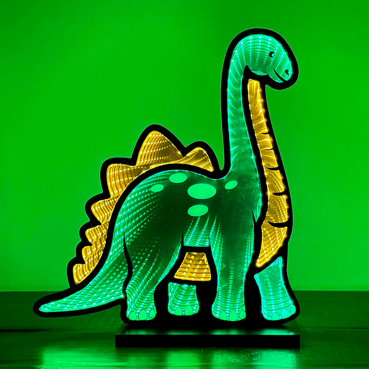 Elumina Decor - Dinosaur Infinity Mirror Night Light - LED Dinosaur Nightlight for Kids - USB-Powered with Dimmer Switch - 3D LED Infinity Light - Bedroom Decor for Boys, Girls & Teens - 12" x 13" Elumina Decor