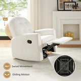 VANOMi 360 Swivel Rocker Recliner Chair, Nursery Rocking Chair with Tufted Backrest, Manual Recliner Chairs for Small Spaces, Upholstered Glider Nursing Chair for Living Room, Bedroom (White) VANOMi